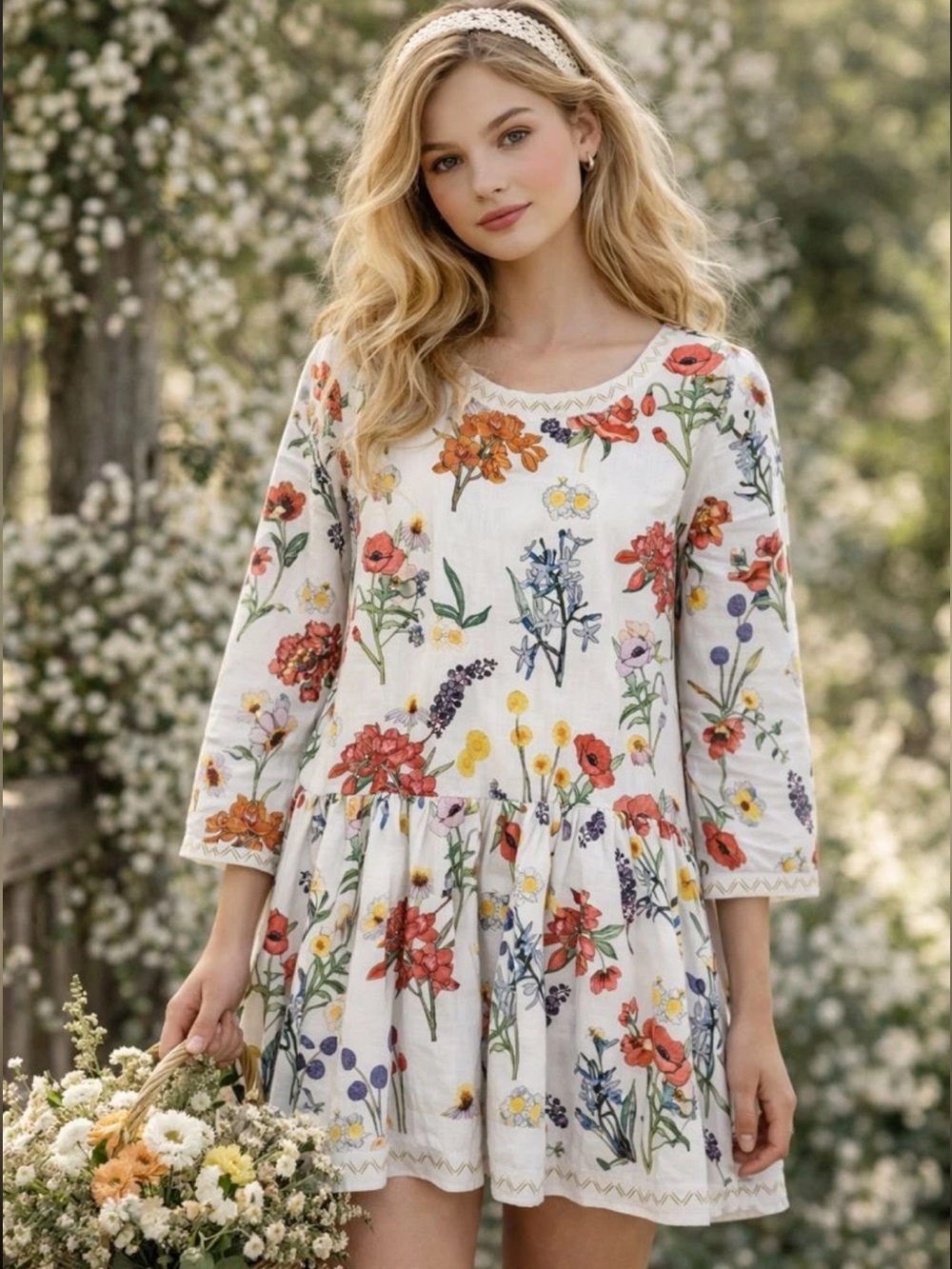Brooke Wright Drop-waist Floral Dress Large